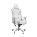 Asus ROG Chariot X Core SL301C Gaming Chair in racing-car style, featuring an adjustable high-density foam headrest, memory-foam lumbar support, 4D armrests, tilt mechanism, durable class 4 gas lift, and durable premium PU leather for a Premium Gaming Experience White - Image 3